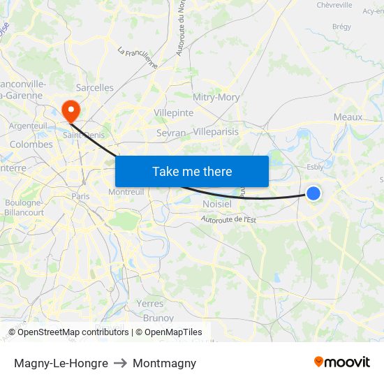 Magny-Le-Hongre to Montmagny map