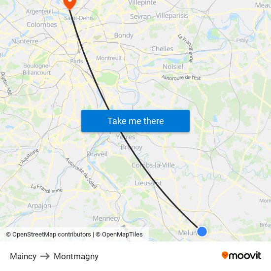 Maincy to Montmagny map