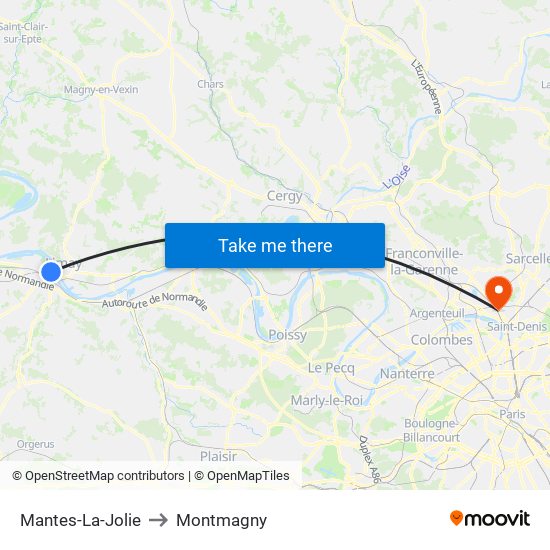 Mantes-La-Jolie to Montmagny map