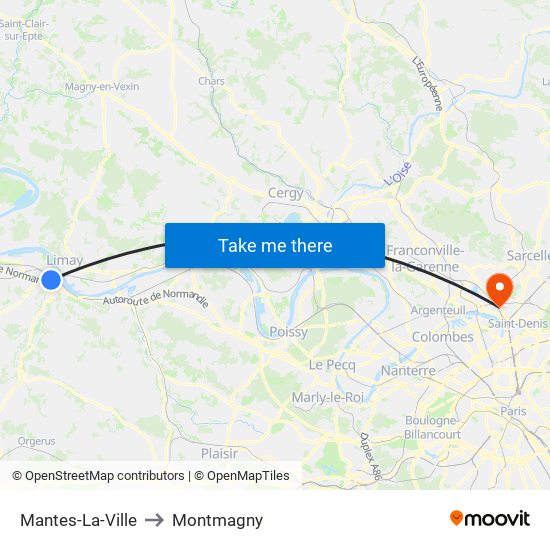 Mantes-La-Ville to Montmagny map