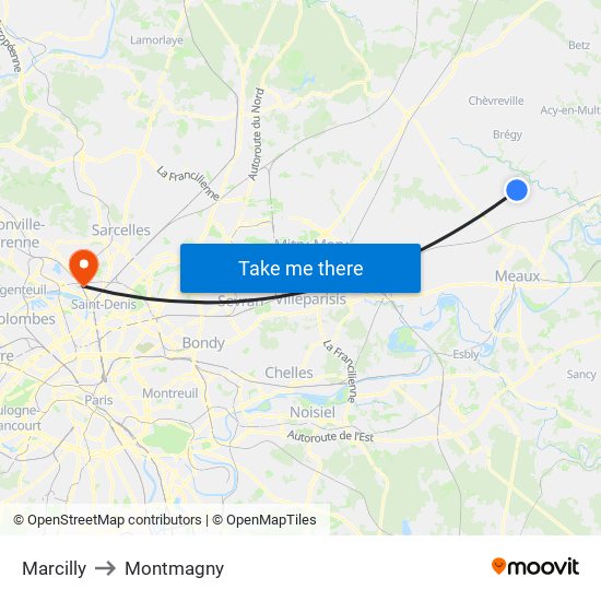 Marcilly to Montmagny map