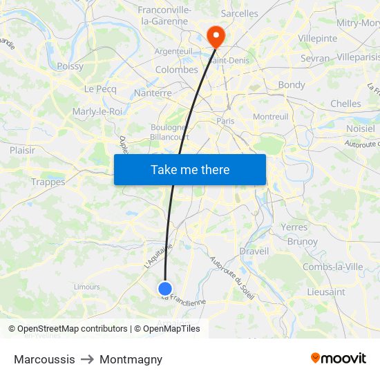 Marcoussis to Montmagny map