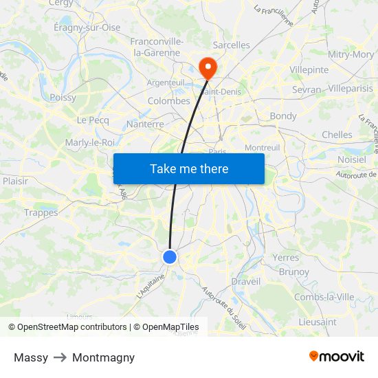 Massy to Montmagny map