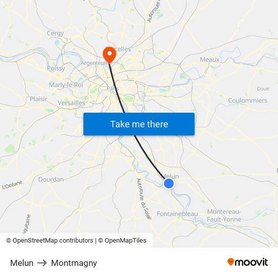 Melun to Montmagny map