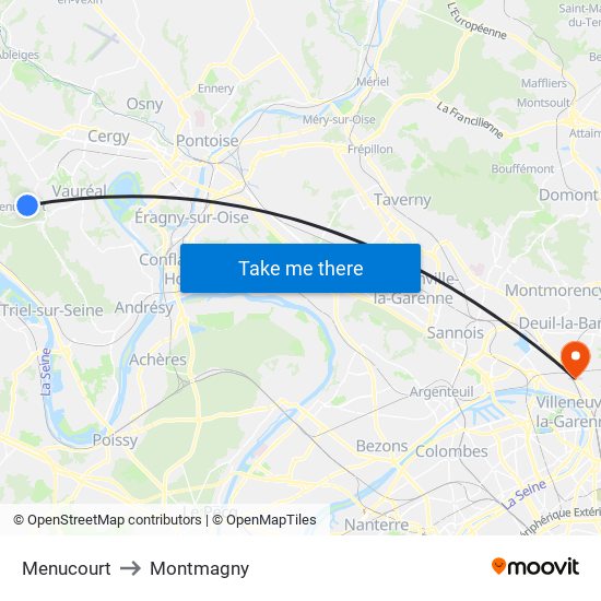 Menucourt to Montmagny map
