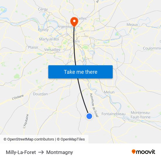 Milly-La-Foret to Montmagny map