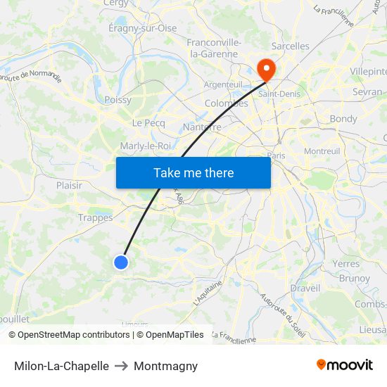 Milon-La-Chapelle to Montmagny map