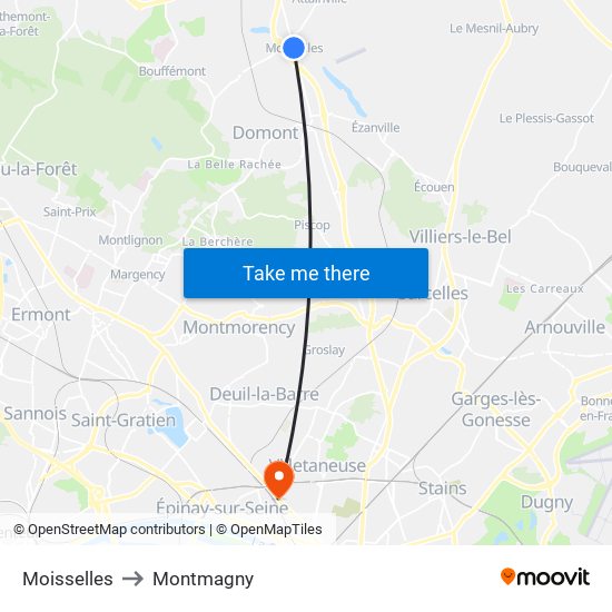 Moisselles to Montmagny map