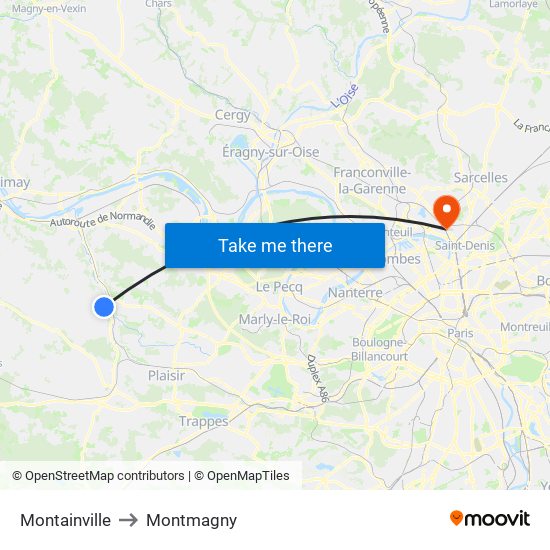 Montainville to Montmagny map