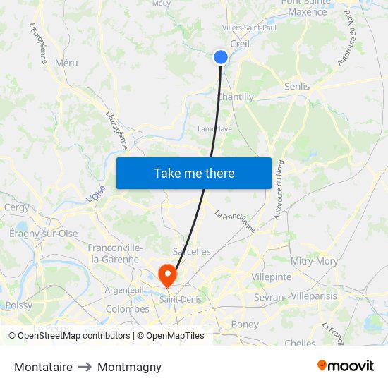 Montataire to Montmagny map