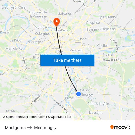 Montgeron to Montmagny map