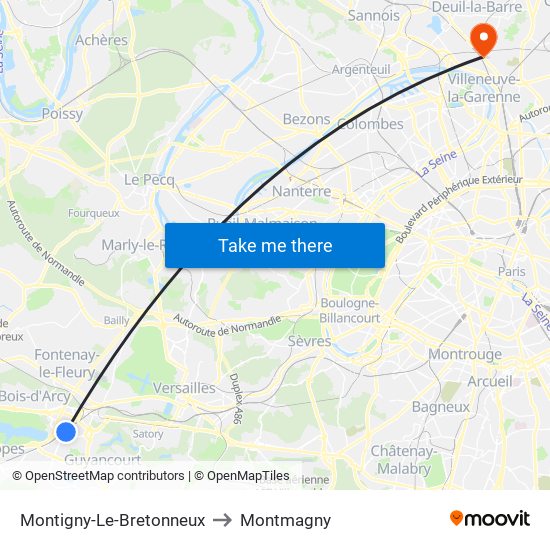 Montigny-Le-Bretonneux to Montmagny map