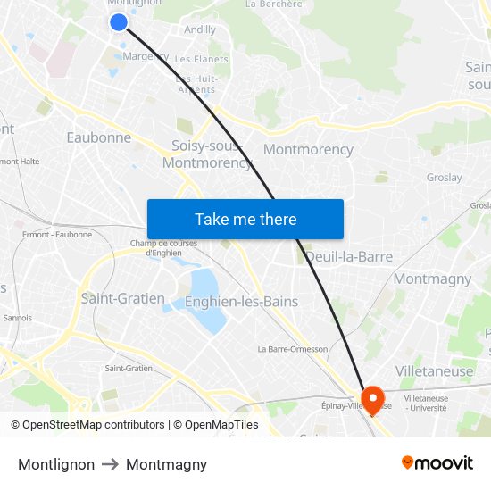 Montlignon to Montmagny map