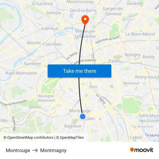 Montrouge to Montmagny map