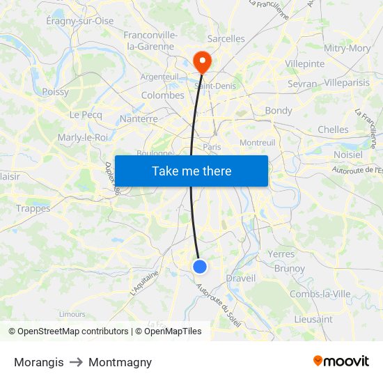Morangis to Montmagny map