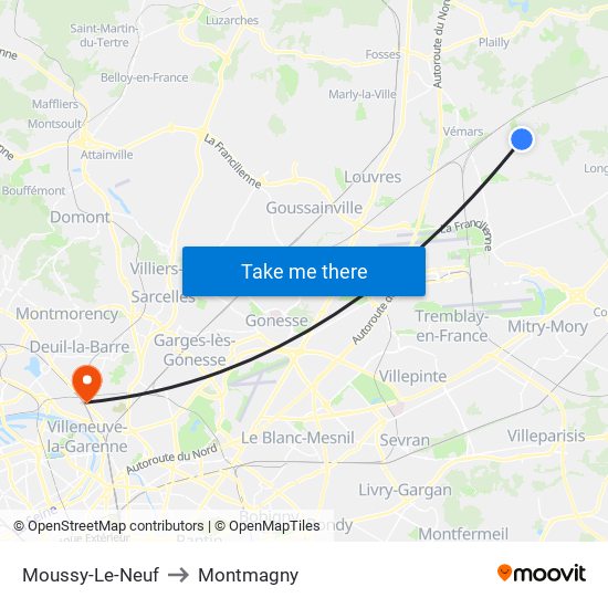 Moussy-Le-Neuf to Montmagny map