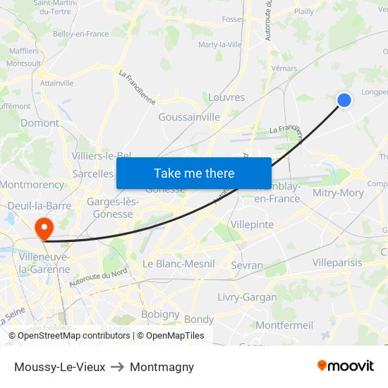 Moussy-Le-Vieux to Montmagny map