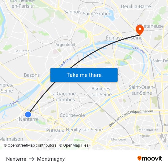 Nanterre to Montmagny map