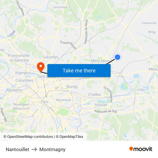 Nantouillet to Montmagny map