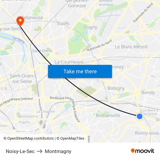 Noisy-Le-Sec to Montmagny map