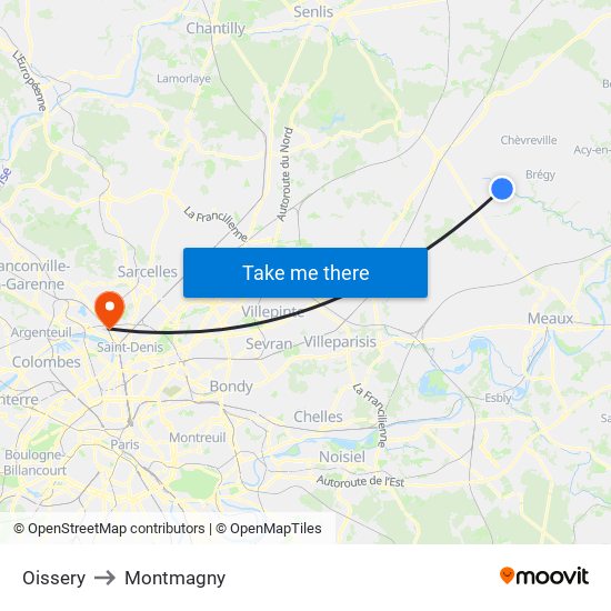 Oissery to Montmagny map