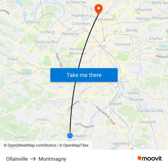 Ollainville to Montmagny map