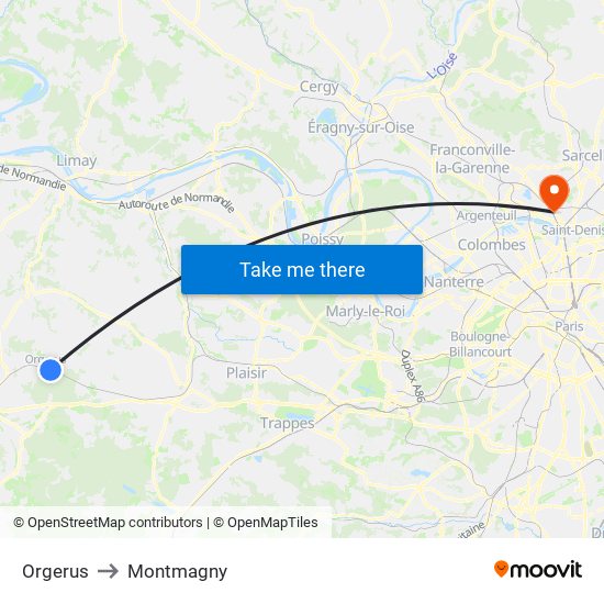 Orgerus to Montmagny map