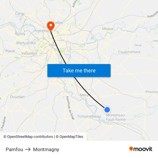 Pamfou to Montmagny map