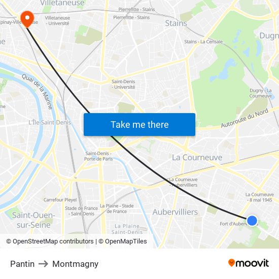 Pantin to Montmagny map