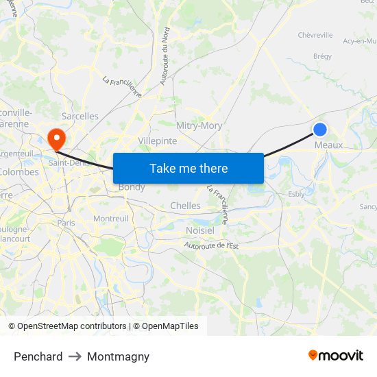 Penchard to Montmagny map