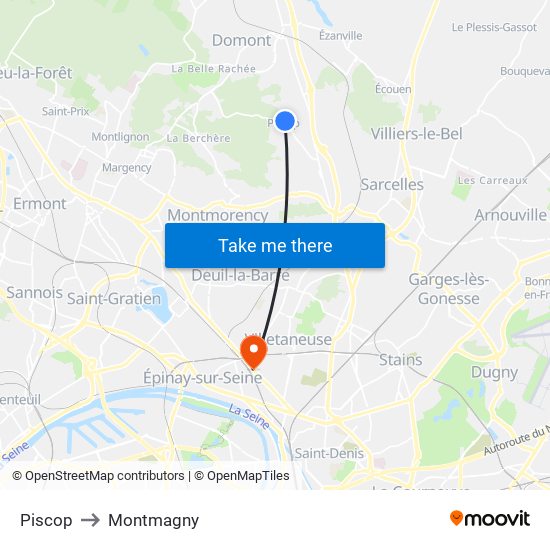 Piscop to Montmagny map