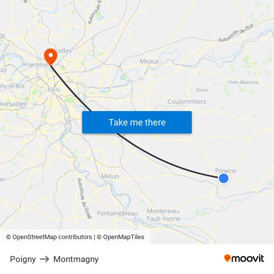 Poigny to Montmagny map