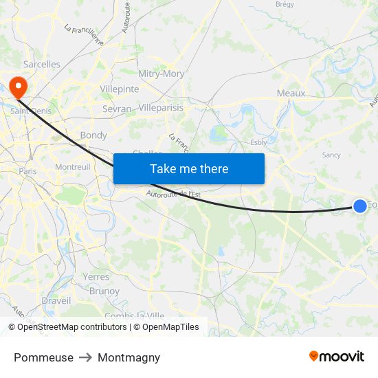 Pommeuse to Montmagny map