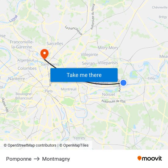 Pomponne to Montmagny map