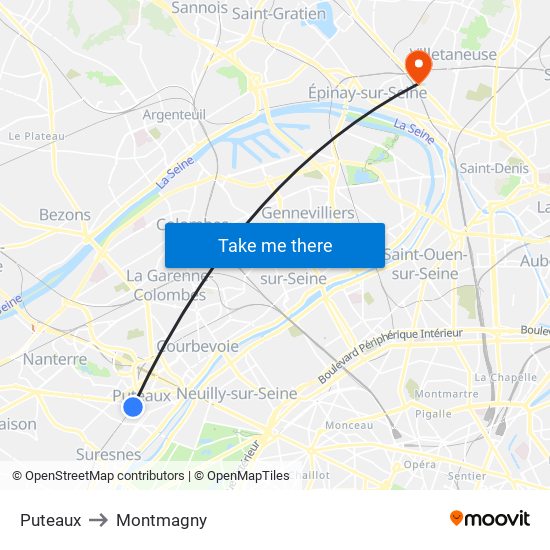 Puteaux to Montmagny map