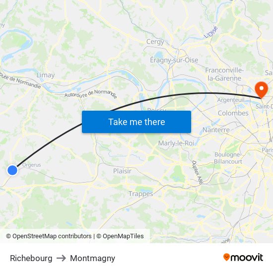 Richebourg to Montmagny map