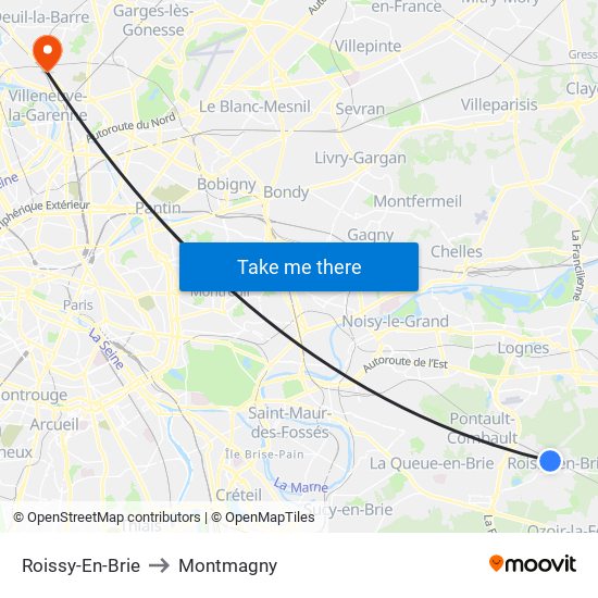 Roissy-En-Brie to Montmagny map