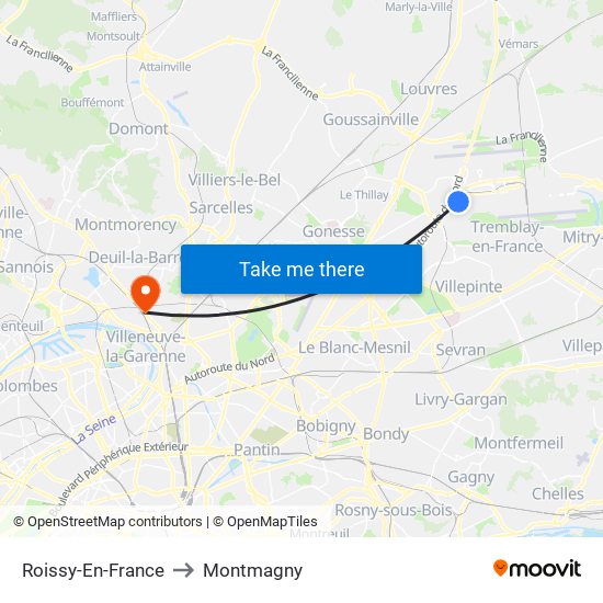 Roissy-En-France to Montmagny map