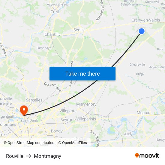 Rouville to Montmagny map