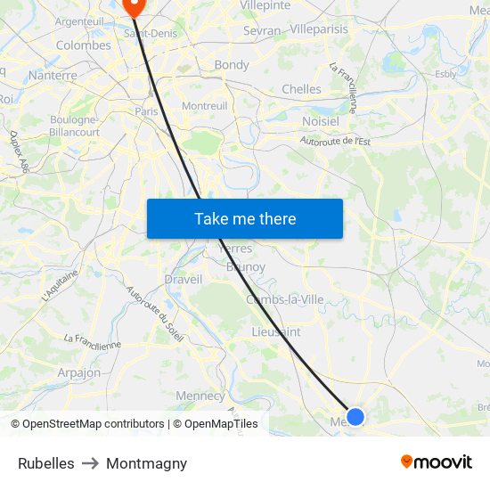 Rubelles to Montmagny map