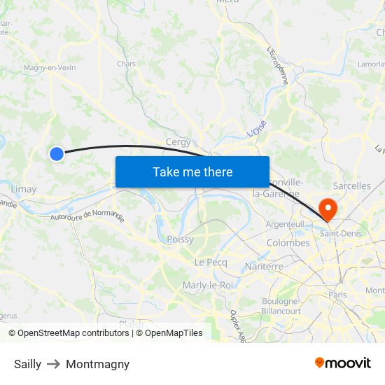 Sailly to Montmagny map