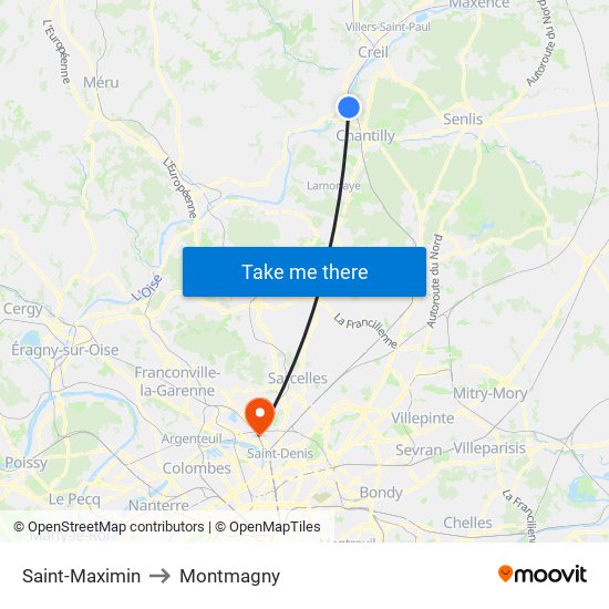 Saint-Maximin to Montmagny map