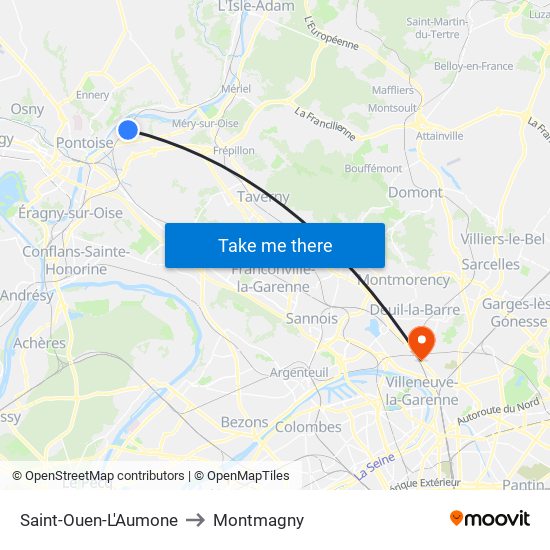 Saint-Ouen-L'Aumone to Montmagny map