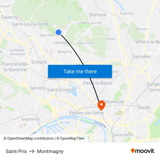 Saint-Prix to Montmagny map