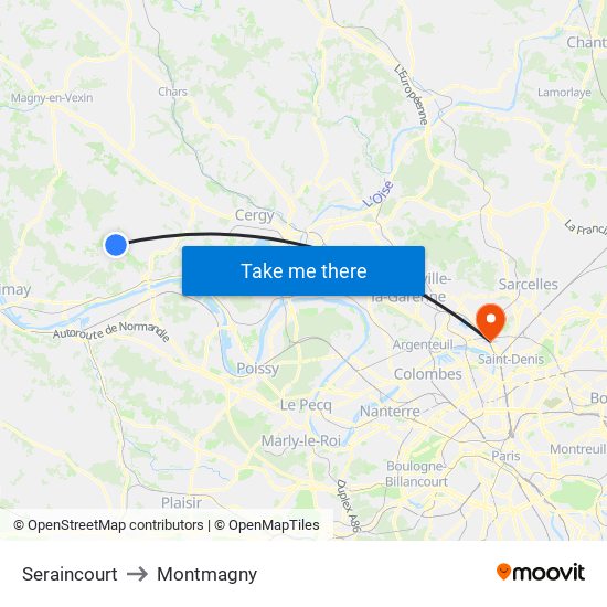 Seraincourt to Montmagny map
