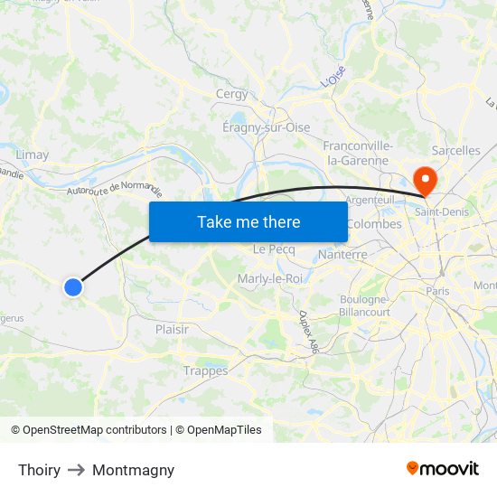 Thoiry to Montmagny map