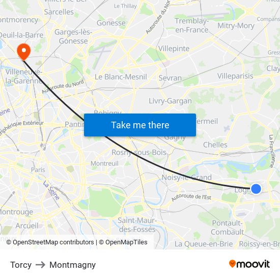 Torcy to Montmagny map