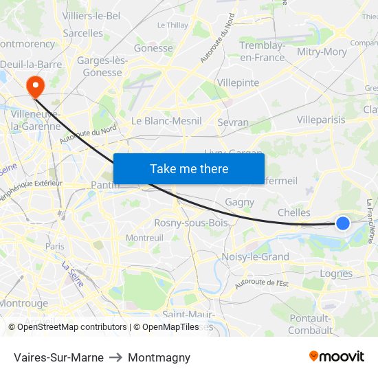 Vaires-Sur-Marne to Montmagny map