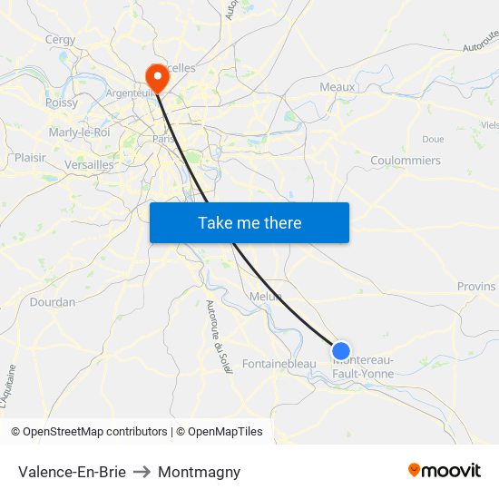 Valence-En-Brie to Montmagny map