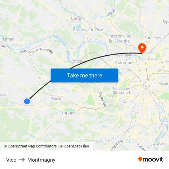 Vicq to Montmagny map